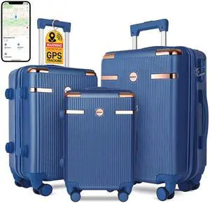IMGadgets Go Luggage Set (3 pc) | Lightweight & Durable ABS Polycarbonate | 360° 4x Dual Spinner Wheels | TSA-Approved Lock | 3 GPS World Smart Tags | Retractable Iron Handle (Black) Blue