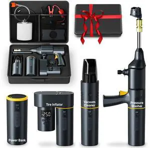 IMGadgets Auto6 Car Smart Kit | All-in-One Car Kit | Car Pressure Washer | Tire Inflator | Car Vacuum Cleaner | Jump Starter | Power Bank | LED Work Light | Portable Car Emergency Kit