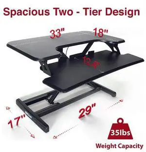 Adjustable Sit-Stand Desk Riser | 33" Wide Surface | 35 lbs Capacity | Ergonomic Height Range (4.3"19.3") | Removable Keyboard Tray | Non-Slip Base | Minimal Assembly | Wood & Metal Construction