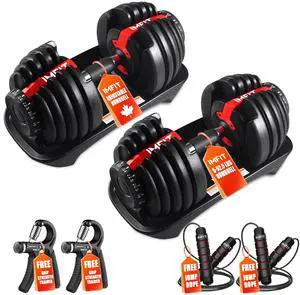 IMFit 5lb-52.5lb Adjustable Dumbbell Set of 2 with Free Hand Grips- Weight adjusts from 5 to 52.5 lbs. 15 Adjustable Weight Settings, Space Efficient Compact Design, Easily Switch Exercises