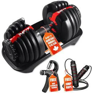 IMFit 5lb-52.5lb Adjustable Dumbbell with Free Hand Grip- Weight adjusts from 5 to 52.5 lbs. 15 Adjustable Weight Settings, Space Efficient Compact Design, Easily Switch Exercises