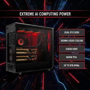 ArsenalPC MES2X Dual GPU AI Workstation - AMD Ryzen 9-9950X3D 16 core 4.3GHz - 2x GeForce RTX 5090 - 4TB NVMe SSD - 256GB DDR5 (4X64GB) - 1600W - Windows 11 Liquid Cooled AI ML Desktop PC WiFi RGB
