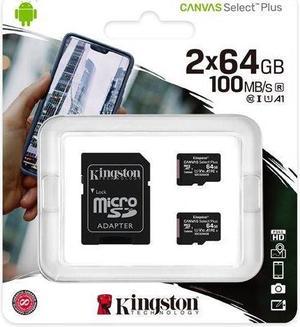Kingston  Set of 2 Micro SDXC Canvas Select Plus Cards 100R A1 C10 with 1 Adapter
