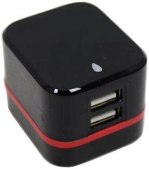 GlobalTone 2 Port USB Wall Charger 5V, 3.4A, Black and Red