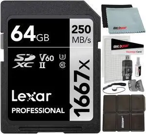 Lexar Professional SDHC / SDXC 1667x UHS-II 64GB Memory Card + Accessory Bundle