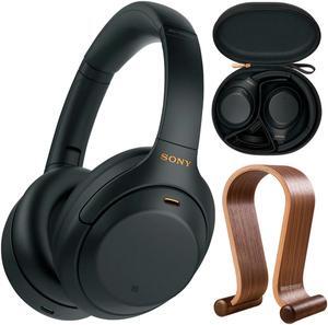 Sony WH1000XM4/B Noise Cancelling Wireless Headphones + Wood Headphone Stand