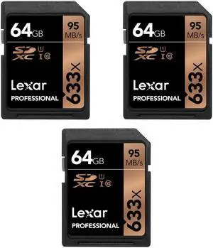Lexar Professional 633x 64GB USH-1 Class 10 SDXC Memory Card (3-Pack)