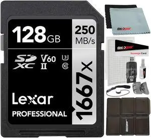 Lexar Professional 1667x 128GB SDXC UHS-II Memory Card + Accessory Bundle