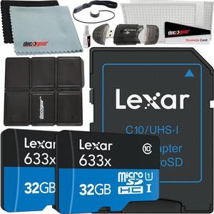 Lexar 2 Pack 633x 32GB (64GB Total) MicroSDHC UHS-I Memory Cards + SD Adapter Bundle