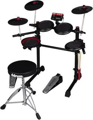 DDRUM Complete Electronic Drum Set with Mesh Drum Heads, Black/Red - DD EFLEX