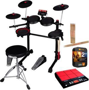 DDRUM Complete Electronic Drum Set w/ Drum Heads Black/Red+Percussion Pad Bundle