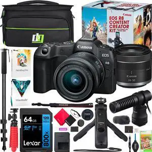Canon EOS R8 Mirrorless Camera Content Creator Kit w/ 24-50mm IS STM Lens + Mic Bundle