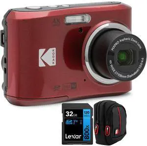 Kodak PIXPRO FZ45 16MP Digital Camera Red +Lexar 32GB Memory Card +Camera Case