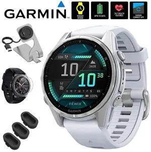 Garmin Fenix 8 43mm Smartwatch, AMOLED, Silver + Accessories Bundle