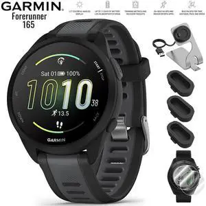 Garmin Forerunner 165 Smart Sport Watch Black + Gray with Charging Dock Bundle