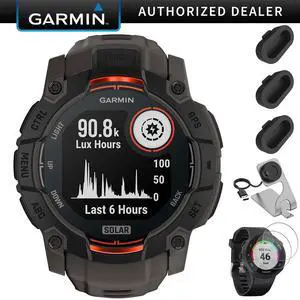 Garmin Instinct 3 - 50 mm GPS Smartwatch, SOLAR + Charging Dock + Protector Bundle