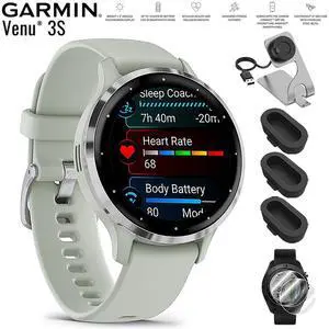Garmin Venu 3S GPS Smartwatch Steel with Gray Case 41mm + Charging Dock Bundle