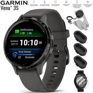 Garmin Venu 3S GPS Smartwatch Steel with Gray Case 41mm + Charging Dock Bundle