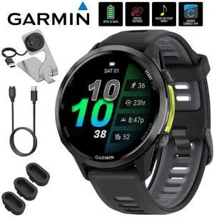 Garmin Forerunner 970 GPS Smartwatch, Carbon Gray DLC Titanium + Accessories Bundle