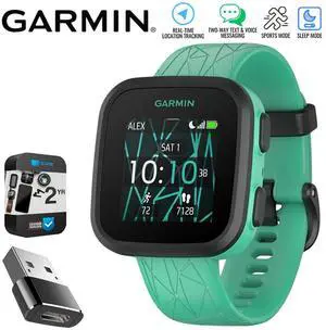Garmin Bounce Kids Smartwatch, Green Burst w/ Converter Adapter + 2 Yr Warranty Bundle