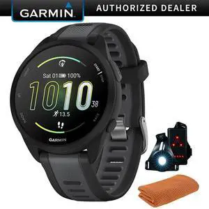 Garmin Forerunner 165 Smart Sport Watch, Black + Slate Gray w/ Accessories Bundle