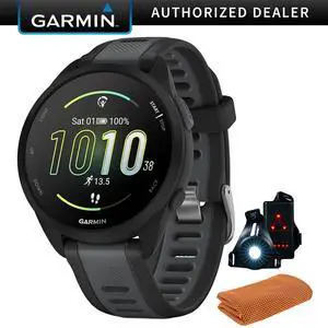 Garmin Forerunner 165 Music Smart Sport Watch, Black + Slate Gray w/ Accessories Bundle