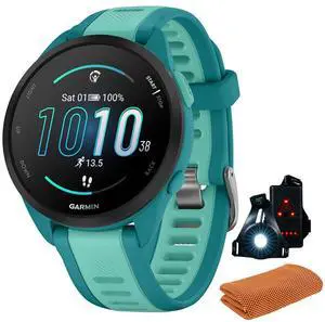 Garmin Forerunner 165 Music Smart Sport Watch, Turquoise + Aqua w/ Accessories Bundle