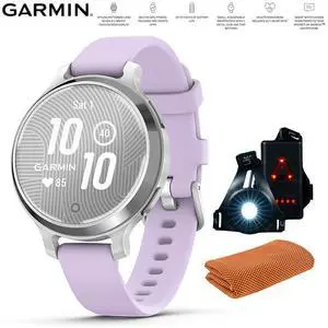 Garmin Lily 2 Active Smartwatch Silver w/ Purple Silicone Band + Towel and Light Garmin Lily 2 Active Smartwatch Silver w/ Purple Silicone Band + Towel and Light