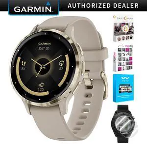 Garmin Venu 3S GPS Smartwatch Gold Steel Bezel w/French Gray Case + Accessories Kit