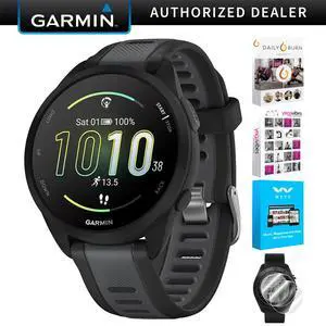 Garmin Forerunner 165 Smart Sport Watch, Black + Slate Gray w/ Fitness Bundle