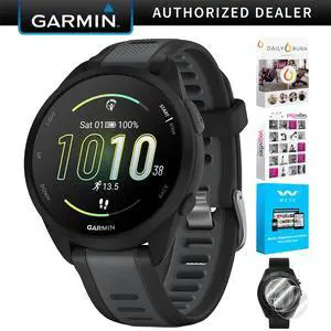 Garmin Forerunner 165 Music Smart Sport Watch, Black + Slate Gray w/ Fitness Bundle