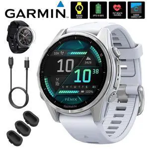 Garmin Fenix 8 43mm Smartwatch, AMOLED, Silver + Accessories Bundle