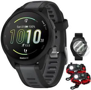 Garmin Garmin Forerunner 165 Smart Sport Watch, Black +Slate Gray w/ Accessories Bundle
