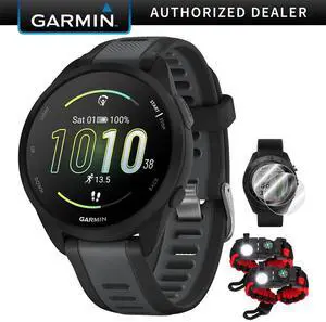 Garmin Forerunner 165 Music Smart Sport Watch, Black + Slate Gray w/ Accessories Bundle
