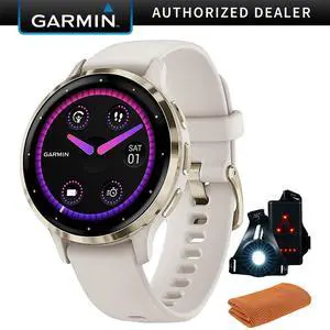 Garmin Venu 3S Fitness GPS Smartwatch Gold Steel Bezel w/ Ivory Case + Accessories Kit