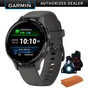 Garmin Venu 3S Fitness GPS Smartwatch Steel Bezel w/ Pebble Gray Case + Accessories Kit