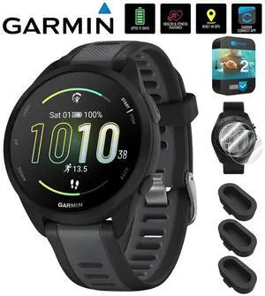 Garmin Forerunner 165 Smart Sport Watch, Black + Slate Gray + 2 Year Warranty Bundle