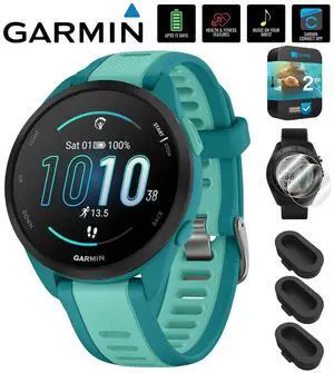 Garmin Forerunner 165 Music Smart Sport Watch, Turquoise +Aqua + 2 Year Warranty Bundle