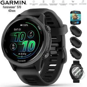 Garmin Forerunner 570 - 42mm GPS Smartwatch Black Band + 2 Year Warranty Bundle