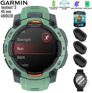 Garmin Instinct 3 - 45 mm GPS Smartwatch AMOLED Neo Tropic + 2Yr Warranty Bundle