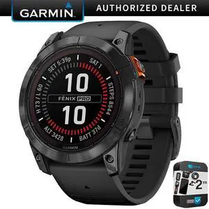 Garmin fenix 7X Pro Solar, Glass, Slate Gray Steel, Black + 2 Year Warranty Pack