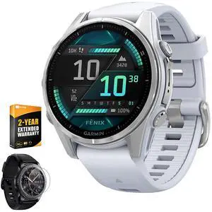 Garmin Fenix 8 43 mm, AMOLED, Silver w/ Whitestone Silicone Band + Warranty Bundle
