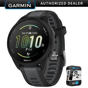 Garmin Forerunner 165 Music Smart Sport Watch, Black + Slate Gray w/ Warranty Bundle