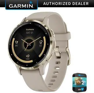 Garmin Venu 3S GPS Smartwatch Gold Steel Bezel w/French Gray Case + Warranty Kit