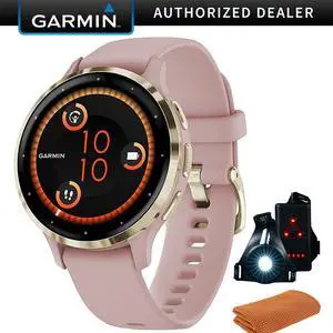 Garmin Venu 3S GPS Smartwatch Gold Steel Bezel w/ Dust Rose Case + Accessories Kit