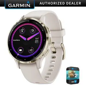 Garmin Venu 3S Fitness GPS Smartwatch Gold Steel Bezel w/ Ivory Case + Warranty Kit