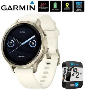Garmin Venu 4 41mm GPS Smartwatch, Lunar Gold w/Bone Silicone Band +2YR Warranty Bundle