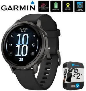 Garmin Venu 4, 41 mm GPS Smartwatch, Slate w/Black Silicone Band +2YR Warranty Bundle