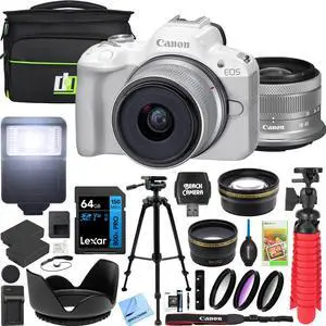 Canon EOS R50 Mirrorless Camera White + 18-45mm IS STM Lens Kit Premier Bundle