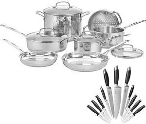 Cuisinart 77-11G Chef's Classic Stainless 11-Piece Cookware Set + Deco 12Pcs Knife Set